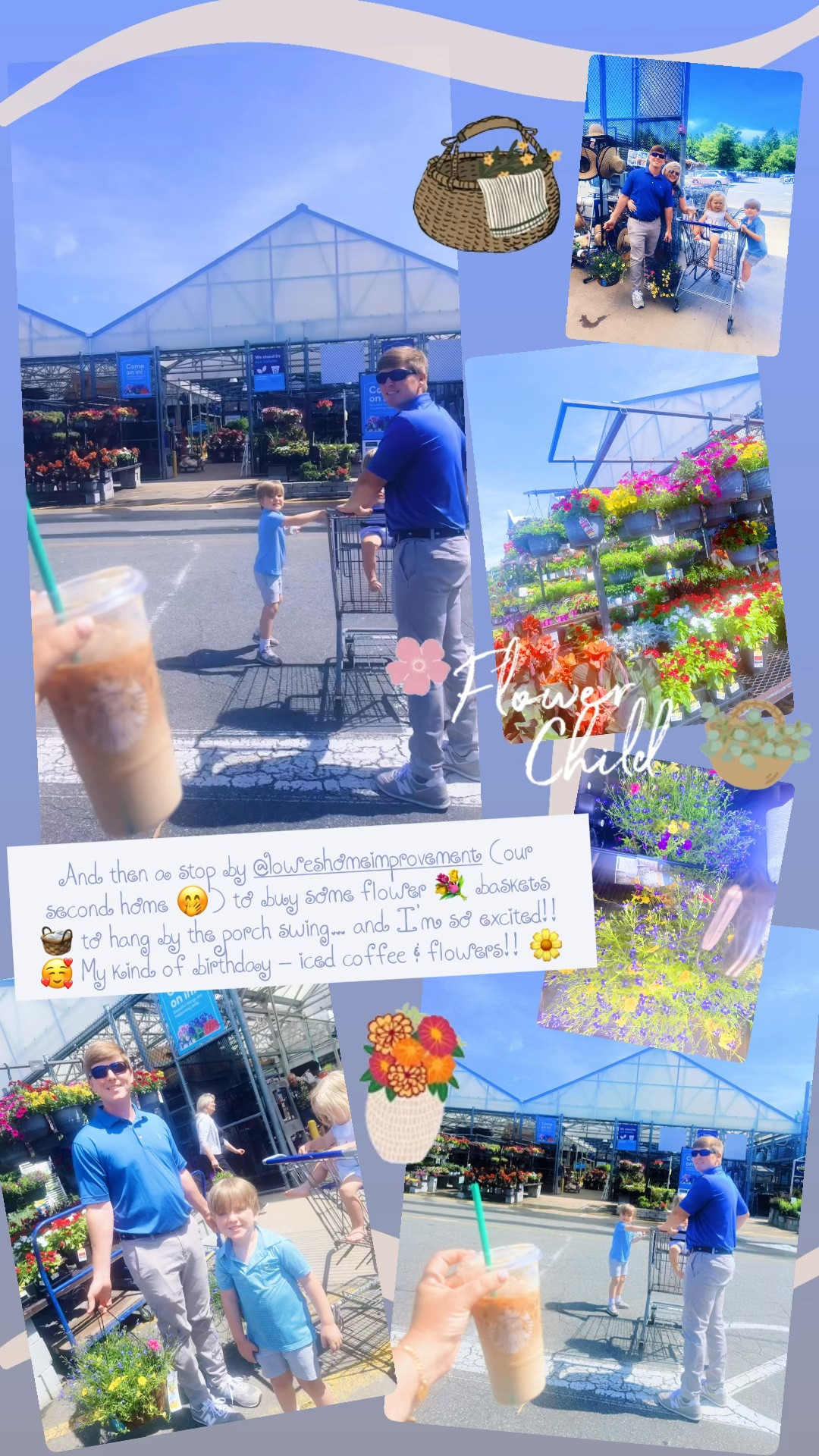 And then a stop by @loweshomeimprovement (our second home 🤭) garden 🪴 center 🛒 to buy some flower 💐 baskets 🧺 to hang by the porch swing… and I’m so excited!! 🥰 My kind of birthday - iced coffee & flowers!! 🌼