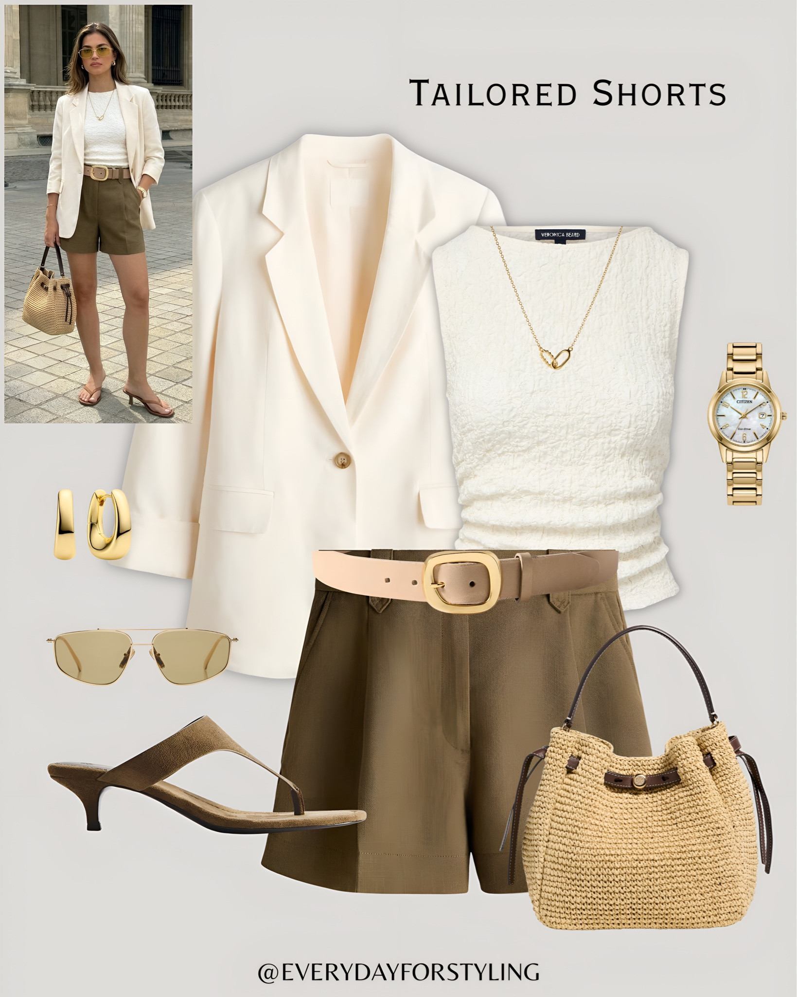 Ivory blazer, olive tailored shorts and a raffia bucket bag — quiet luxury at its most effortless 🥝

tailored shorts outfit ideas, how to style tailored shorts, chic shorts outfits women, elevated summer shorts, shorts and blazer outfit, summer outfit inspo 2026, quiet luxury summer style, neutral shorts finds, Frame shorts outfit, European summer street style, sophisticated shorts look, tonal dressing outfits, shorts with raffia bag, smart casual summer women, belted shorts outfit, everydayforstyling

#TailoredShortsStyle, #EuropeanSummerOutfits, #ChicShortsLook, #ShortsOutfitIdeasSummer, #SummerOutfitInspo2026​​​​​​​​​​​​​​​​

#LTKSeasonal #LTKTravel #LTKootd