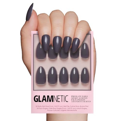 Glamnetic Press On Nails - Ash Gray | Opaque Muted Smoke Gray Short Almond False Nails, Reusable Stick On Fake Nails with Glue | Salon Quality | 15 Sizes - 30 Nail Kit | Amazon (US)