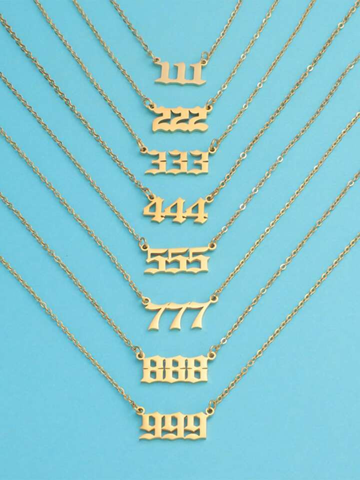 1 Piece Fashion Stainless Steel Number Necklace 111 222 333 444 555 666 777 888 999 Steel Number ... | SHEIN