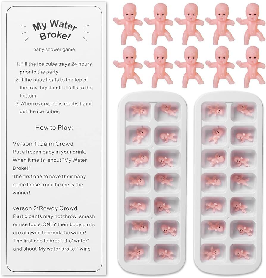 ZJJZGYXINTAI My Water Broke Baby Shower Game with 80 Mini Plastic Babies, 3 Ice Cube Trays and 1 Sig | Amazon (US)