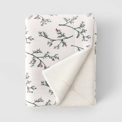 Holiday Branches Plush Throw Blanket with Faux Shearling Reverse - Threshold™ | Target