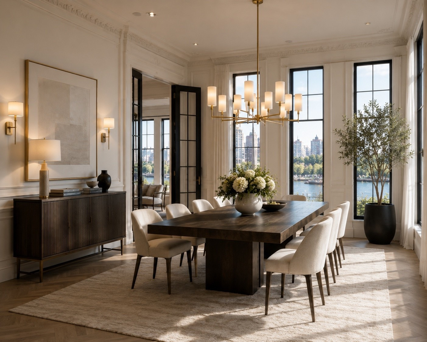 Modern Classic Dining Room with Statement Chandelier | Luxury Apartment Dining Inspiration

A dining room should feel collected, bright, and effortless.

This space was designed to bring warmth and refinement into a classic pre-war apartment setting—high ceilings, oversized windows, layered textures, and statement lighting that immediately defines the room.

The dark wood dining table grounds the space while sculptural cream seating softens it, creating that balance between modern and timeless. Every detail was selected to elevate everyday living without overwhelming the room.

This is the kind of space that makes people stay longer after dinner.
Shop the curated pieces below.

#ltkhome
#highendinteriors
#elegantdiningroom
#luxurydecor
#prewarapartment
#interiorinspiration
#designerhome
#curatedspaces