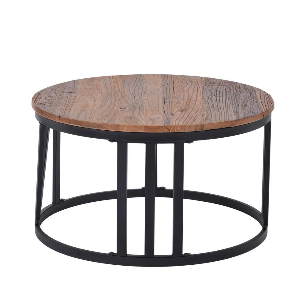 Boyel Living 32 in. Brown Medium Round Wood Coffee Table with Roman Numerically Shaped Iron Legs wit | The Home Depot