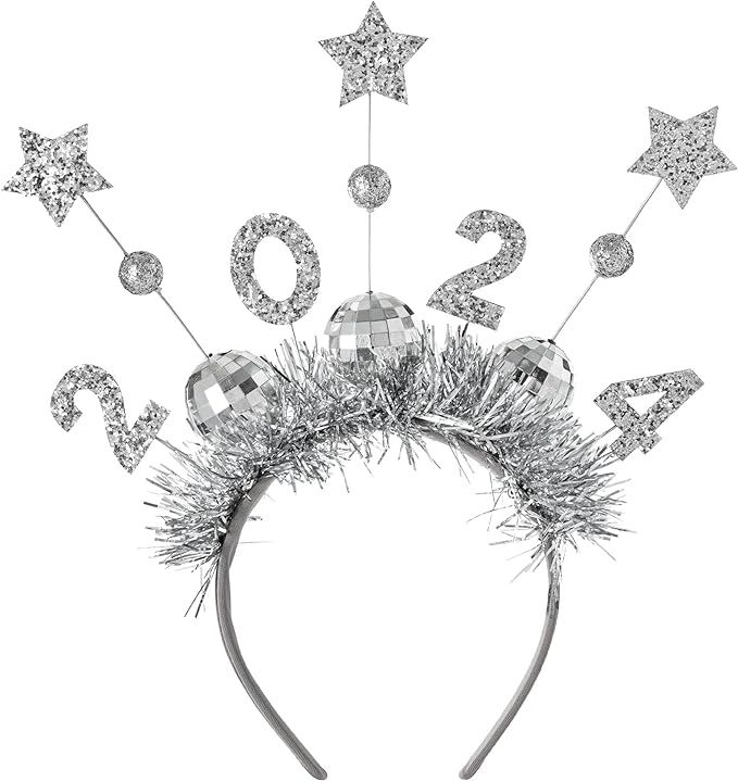 2024 Disco Ball Tinsel Headband - 9" | Silver | Pack of 1 | Amazon (US)