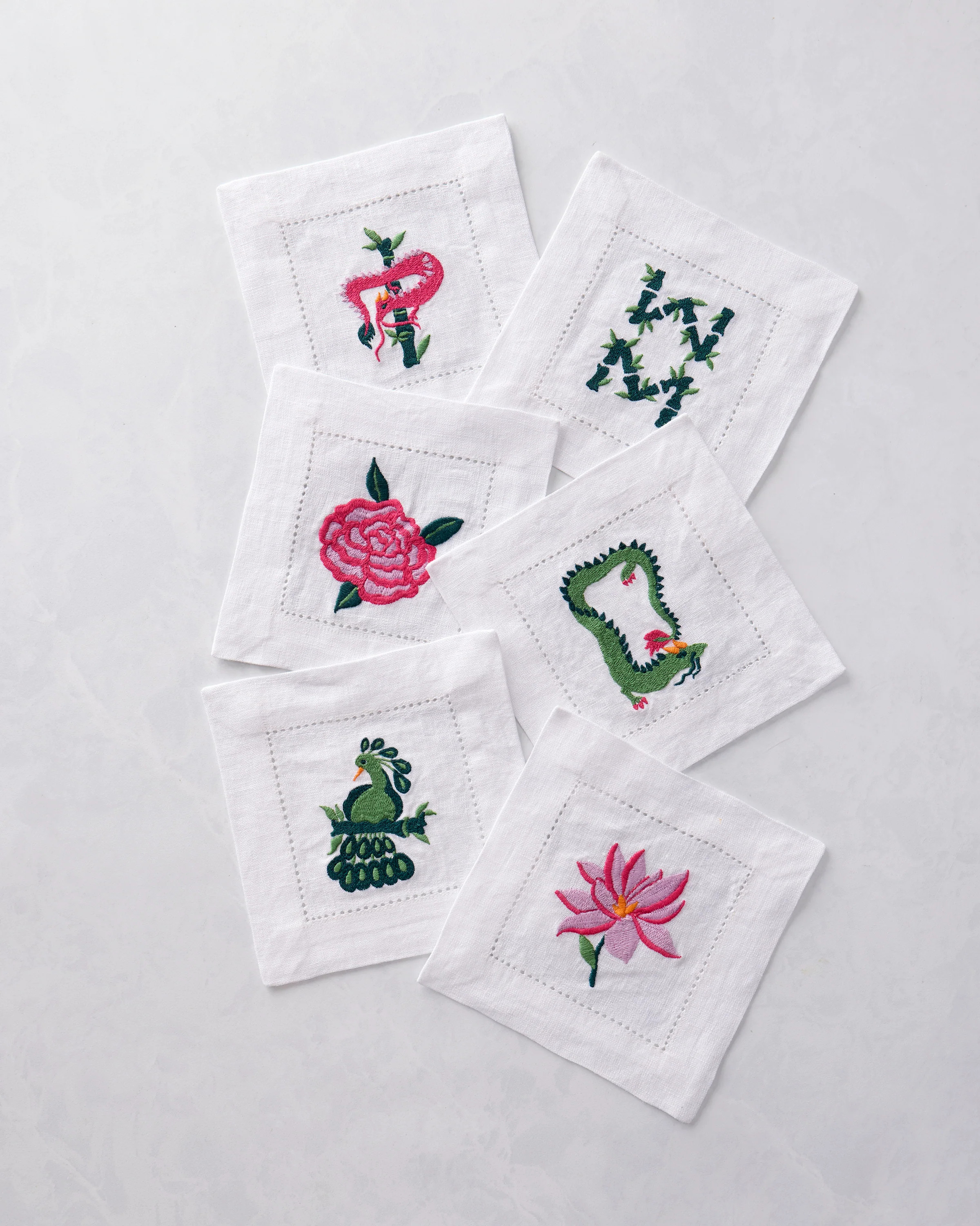 Mah Jongg Menagerie - Cocktail Napkins Set of 6 - Pale Jade | Printfresh