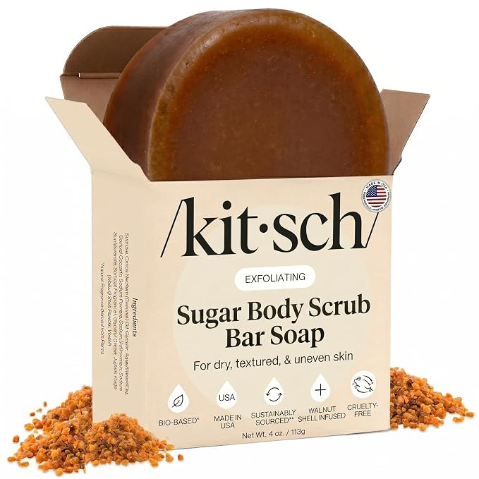 Kitsch Exfoliating Sugar Body Scrub Bar Soap – Polishing Soap Bar with Granules, Walnut Shell &... | Amazon (US)