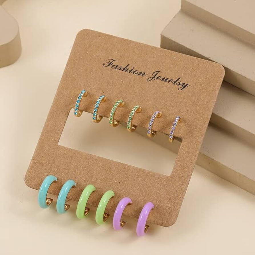 Simple Enamel Colorful Round Hoop Earrings Set for Women Multicolor Crystal C-Shape Earrings Jewe... | Amazon (US)