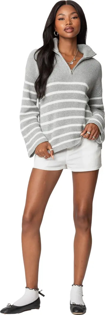 Stripe Oversize Quarter-Zip Cotton Sweater | Nordstrom