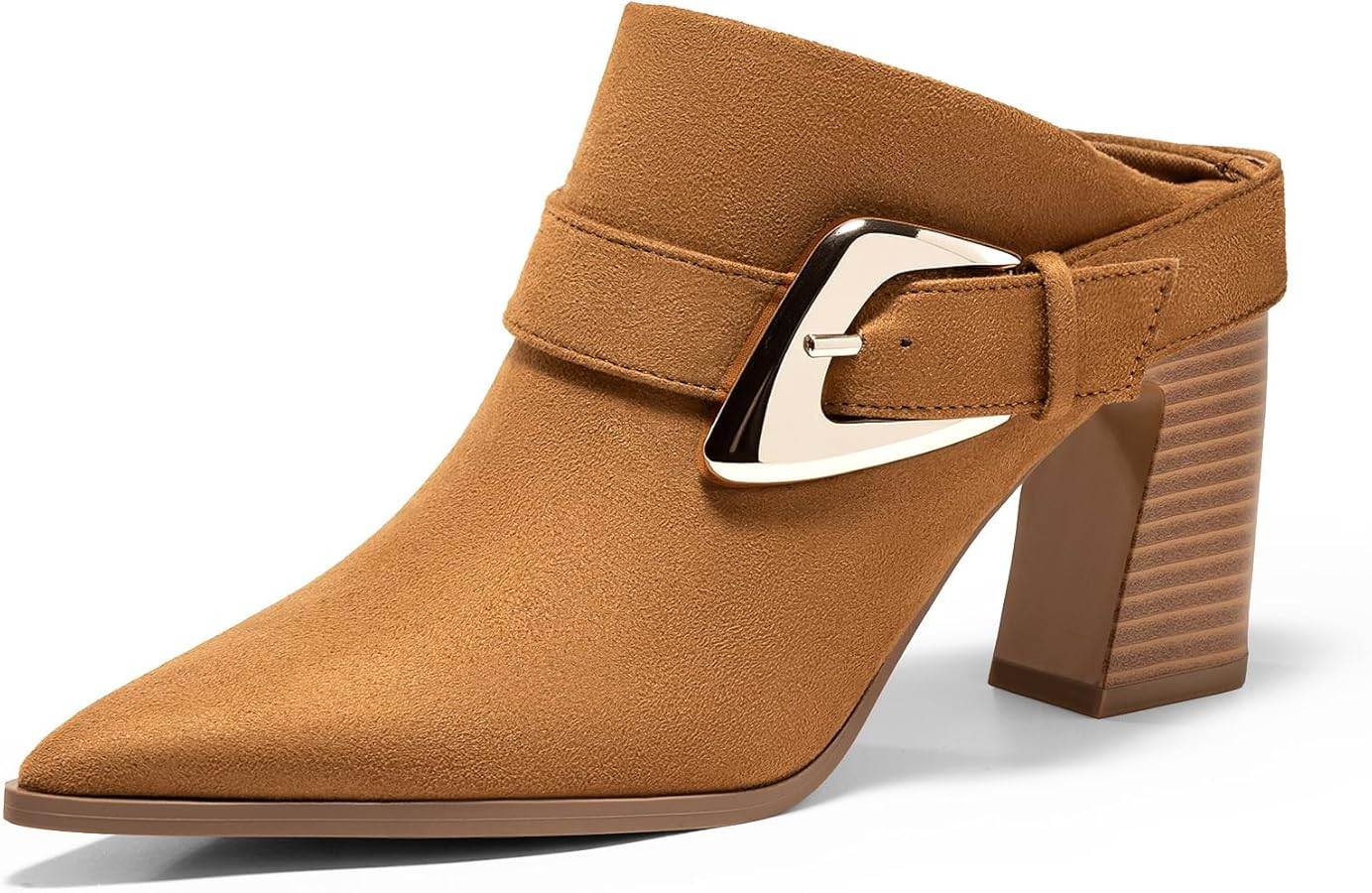 Coutgo Womens Mules Boots Chunky Stacked Heel Pointed Toe Booties Slip On Dress Boot Shoes with B... | Amazon (US)