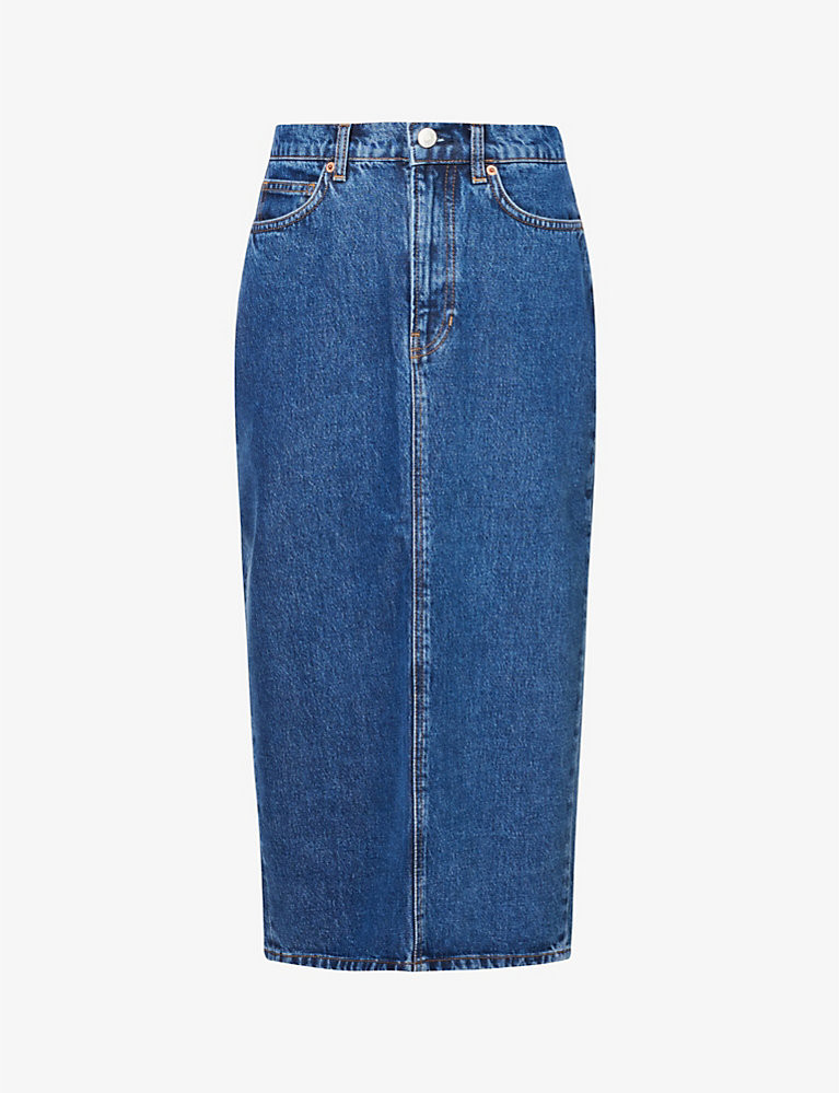 REFORMATION Jayde high-rise organic denim-blend midi skirt | Selfridges