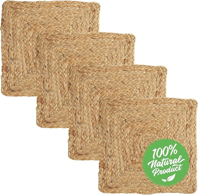 RIANGI Farmhouse Jute Placemats Square Placemats Set of 4 Reversible Natural 13x13 Inches Square ... | Amazon (US)