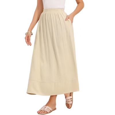 INSPIRE CHIC Women's Linen Summer Casual High Elastic Waist A-Line Midi Skirts Small Apricot | Target