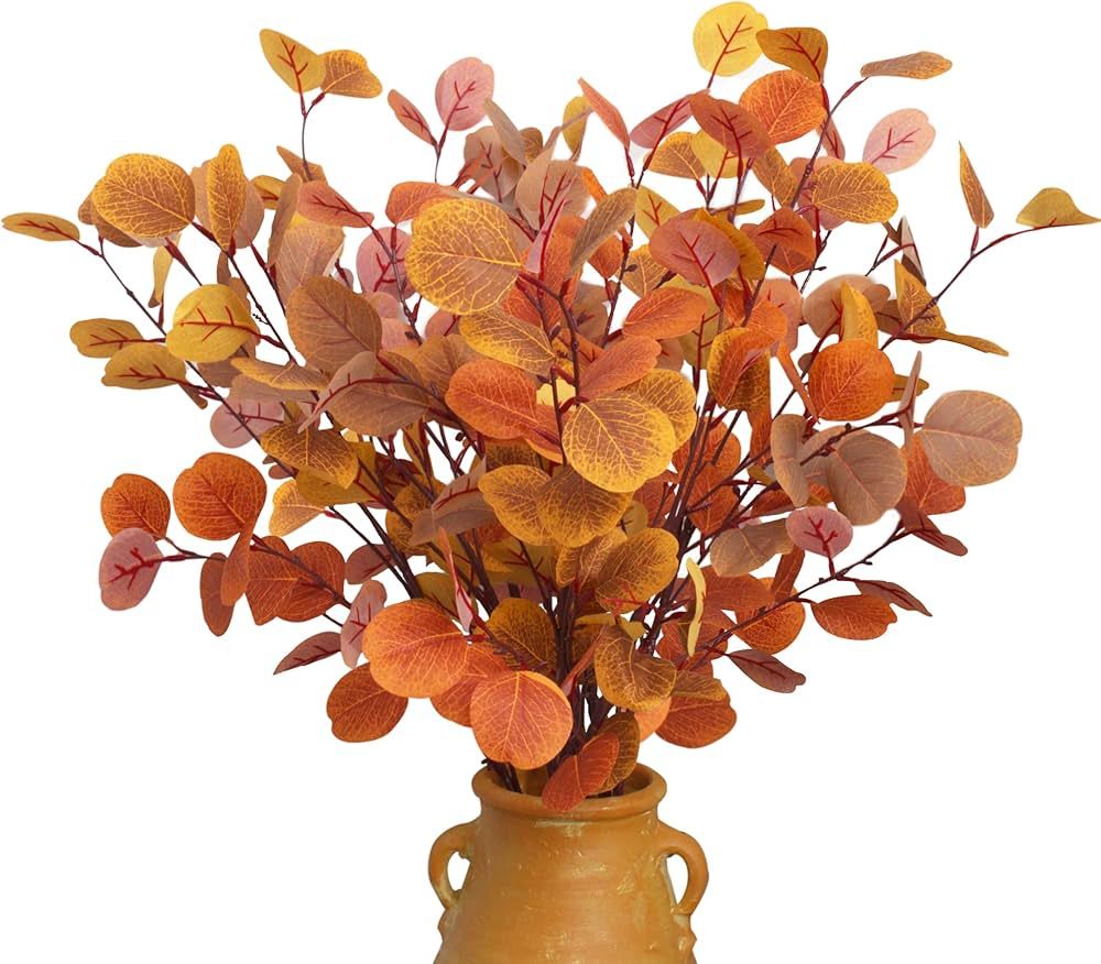 CandyHome 8 Pcs Fall Eucalyptus Stems Decorations 35.4"/90cm Tall Fall Flowers with Artificial Eu... | Amazon (US)