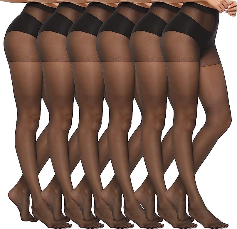 MANZI 6 Pairs 20D Women's Sheer Tights Ultra Thin High Waist Pantyhose Thigh High Stockings | Amazon (US)