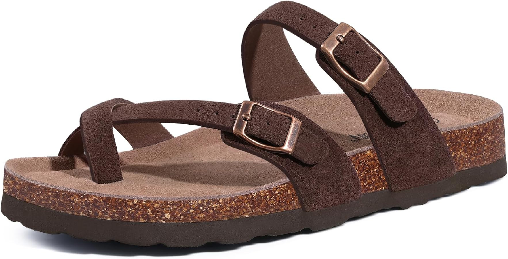 Litfun Women's Genuine Suede Sandals Arch Support Cork Footbed Summer Slide Sandals with Adjustab... | Amazon (US)