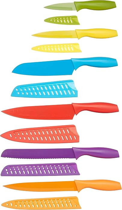 Amazon Basics Color-Coded Dishwasher Safe Kitchen Knife Set, 12-Piece with Ergonomic Handles, Non... | Amazon (US)