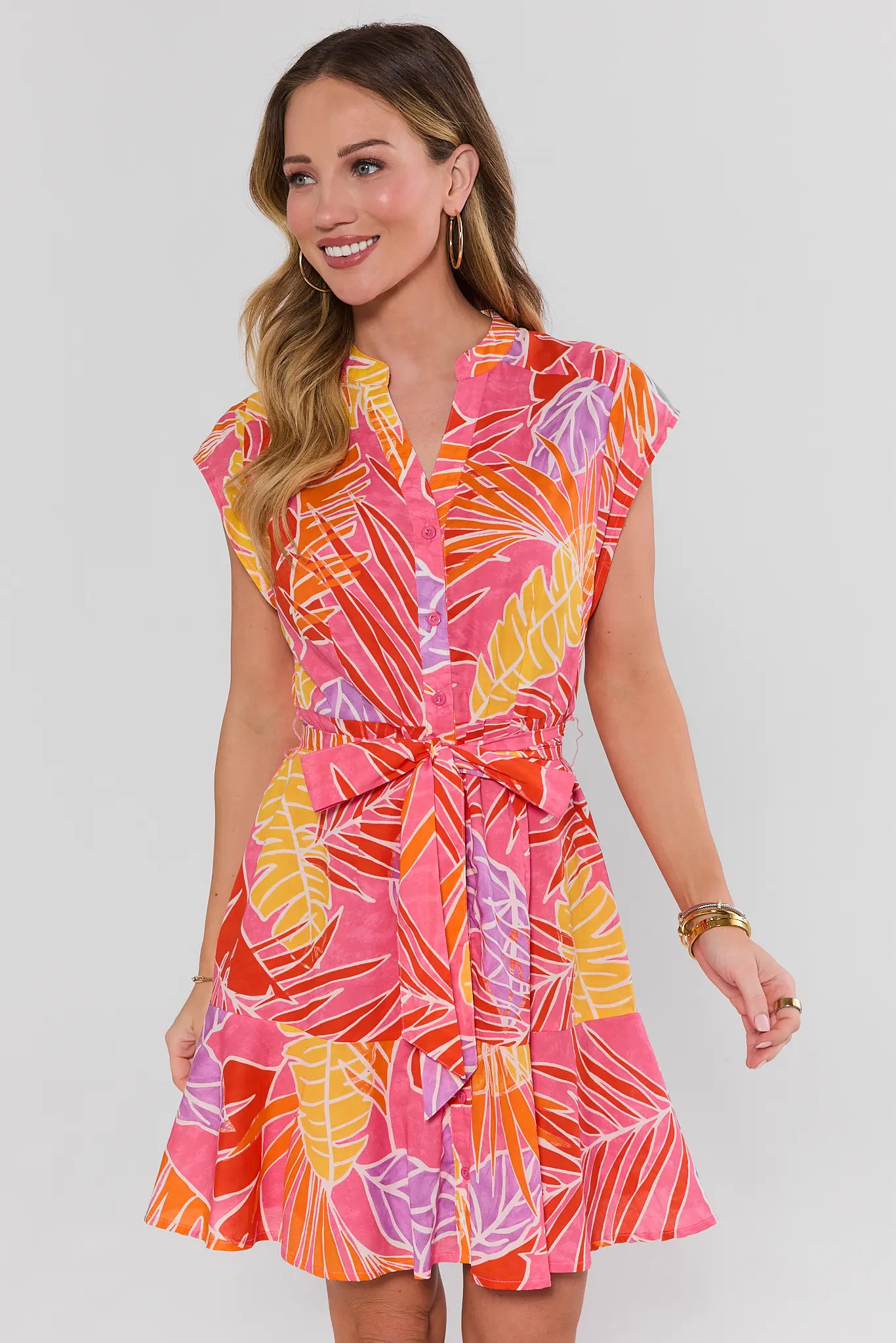Erica Pink Palm Print Short Dress | Avara