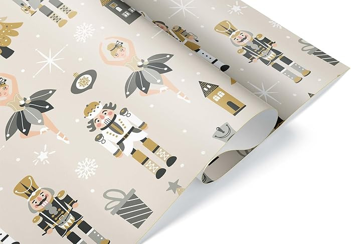 Black & Gold Nutcracker Christmas Wrapping Paper, Ballet Dancer Xmas Party Gift Wrap, Cute Holida... | Amazon (US)