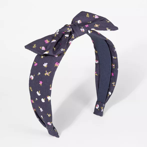 Girls' Floral Print Bow Headband - Cat & Jack™ Navy | Target