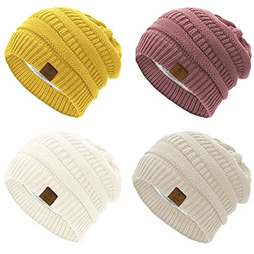 Durio Beanies Women Knit Beanie Hat for Women Thick Womens Beanies for Winter Fleece Lined Christmas Beanie for Women D Ivory White & Beige & Pink & Yellow One Size | Amazon (US)