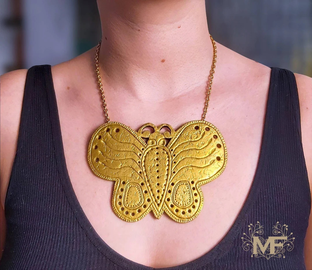 Custom Gold Butterfly Pendant Necklace: Handmade Polymer Clay Jewelry - Etsy | Etsy (US)