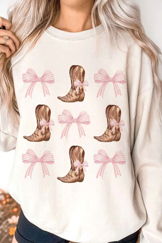 Cowboy Boots And Ribbons Graphic Sweatshirt SAND / S | Casual Chic Boutique