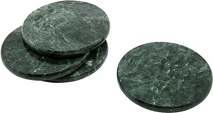 Creative Home Natural Green Marble Set of 4 Pieces Round Coaster Cup Holder for Drink Beverage | Amazon (US)
