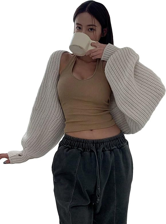 GORGLITTER Women's Open Front Crop Cardigans Long Sleeve Knitted Bolero Shrug Sweater Outwear | Amazon (US)