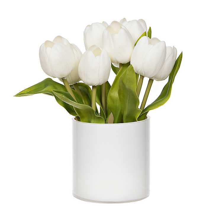 New! White Mini Tulip Arrangement with Ceramic Vase | Kirkland's Home