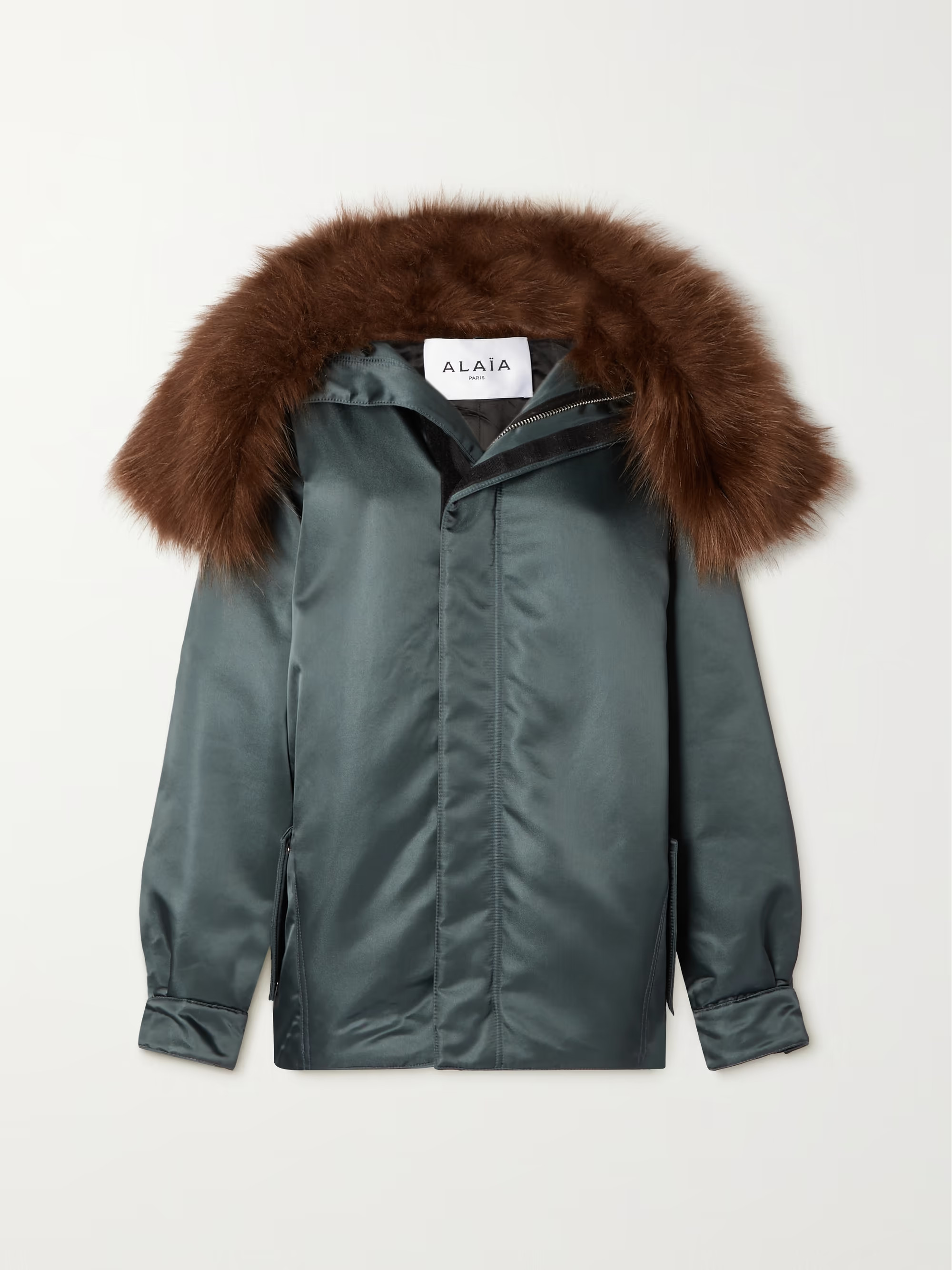 Oversized faux fur-trimmed shell bomber jacket | NET-A-PORTER (US)