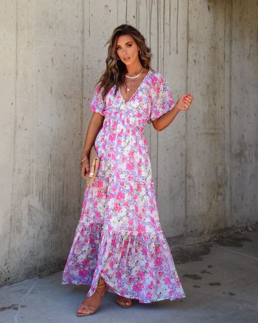 Carey Floral Chiffon Pocketed Maxi Dress | VICI Collection