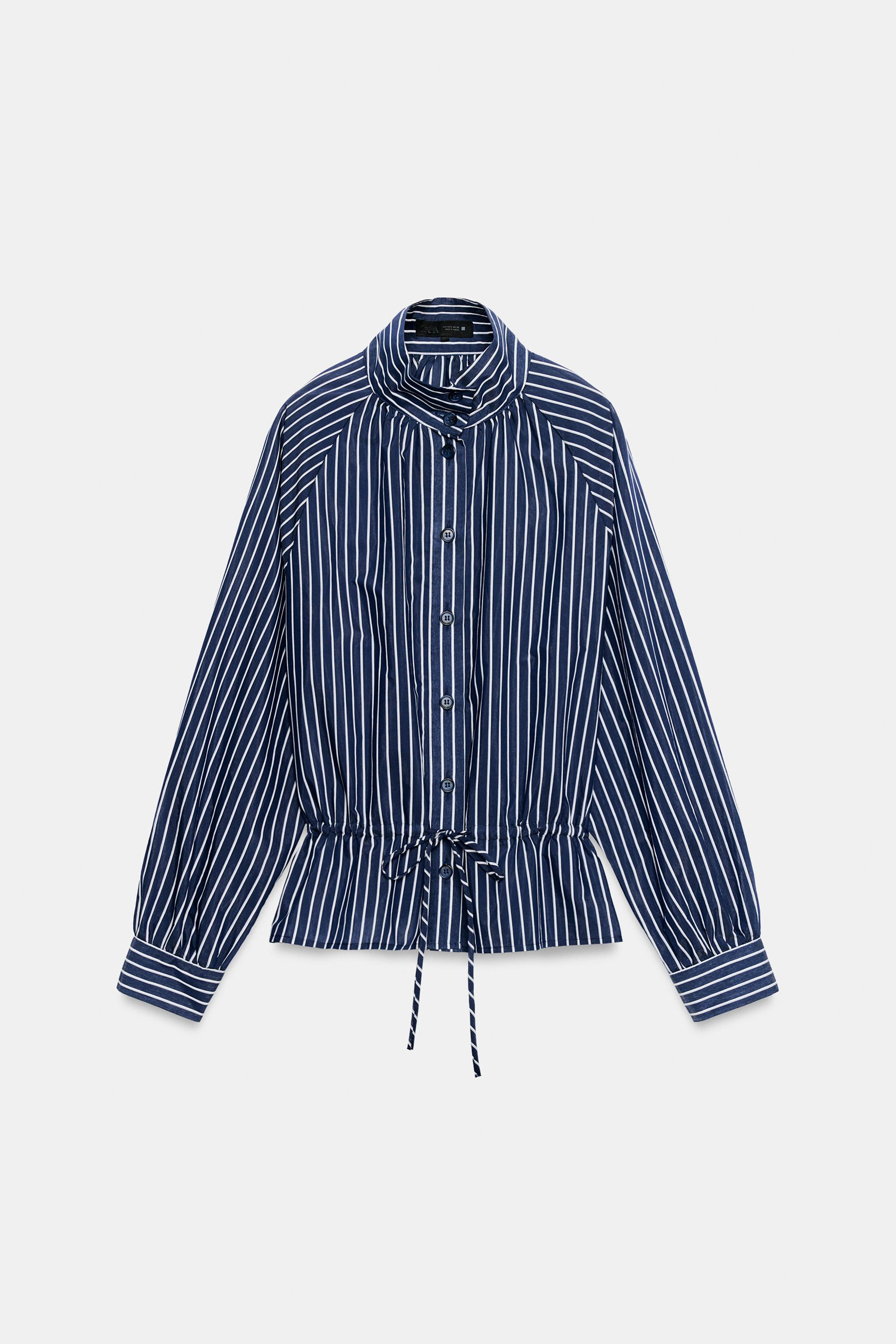 STRIPED HIGH NECK SHIRT | Zara US