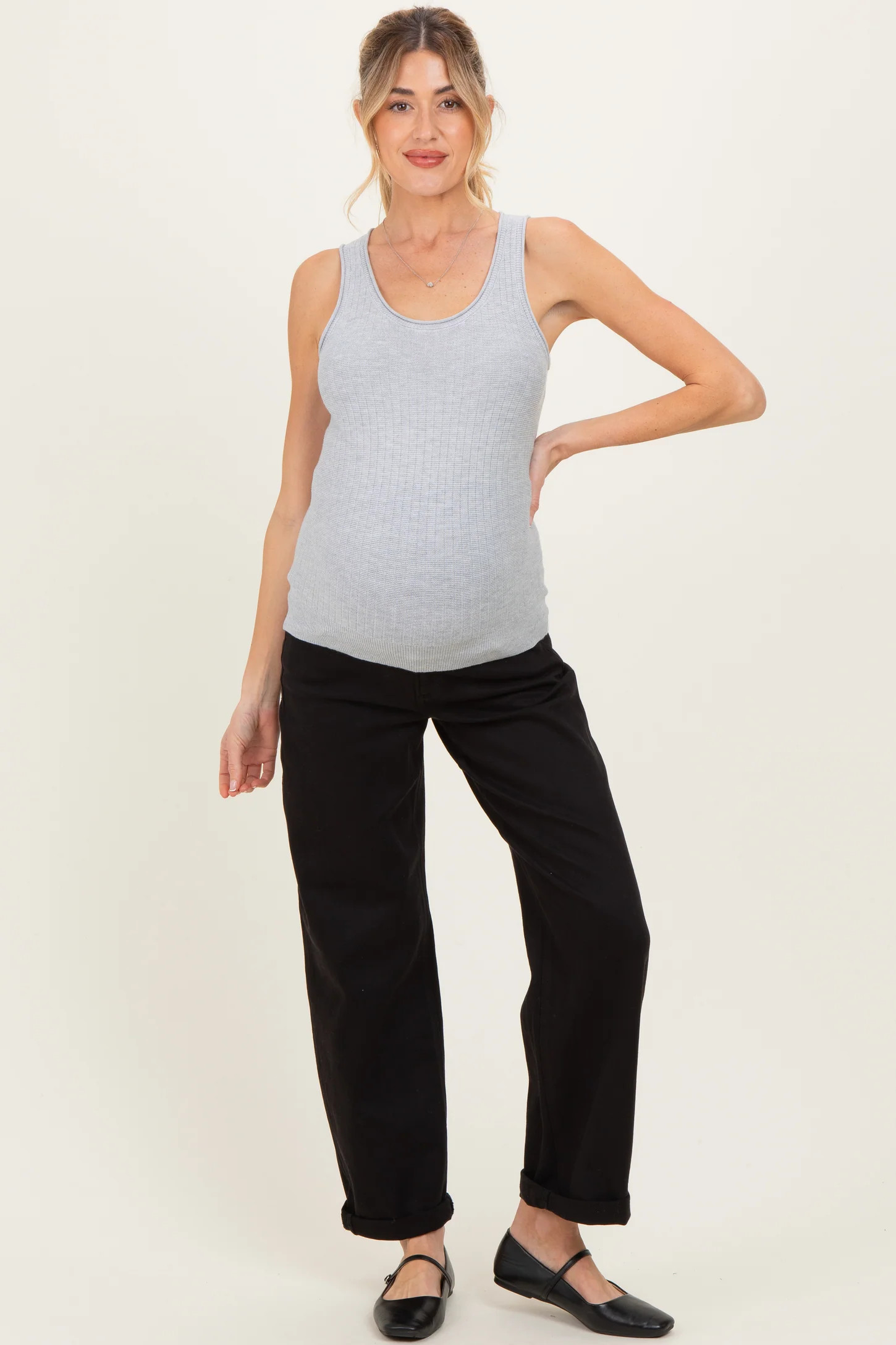 Black Cuffed Ankle Barrel Leg Maternity Jeans | PinkBlush Maternity