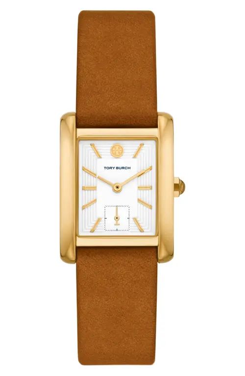 Tory Burch The Eleanor Leather Strap Watch, 25mm x 26mm in Luggage at Nordstrom | Nordstrom