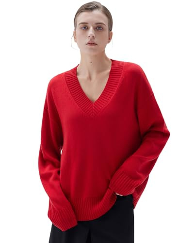 SUUKSESS Women Cashmere Oversized V Neck Pullover Sweaters Long Sleeve Jumpers | Amazon (US)