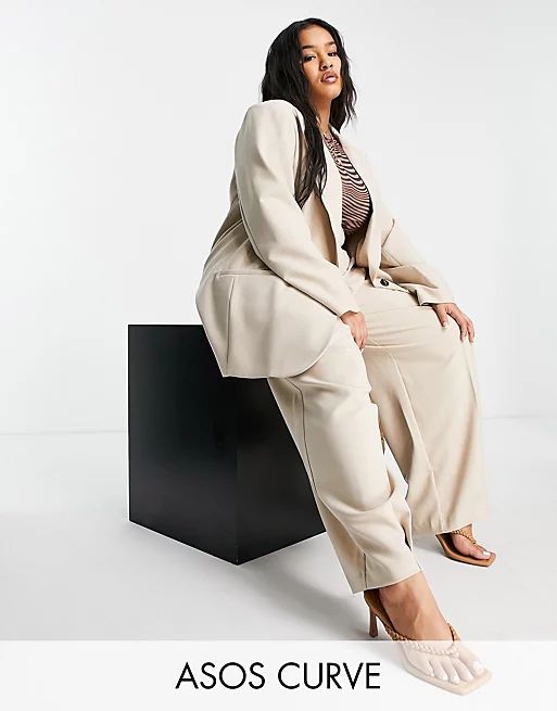 ASOS EDITION Curve oversized longline blazer and pant set in stone | ASOS (Global)