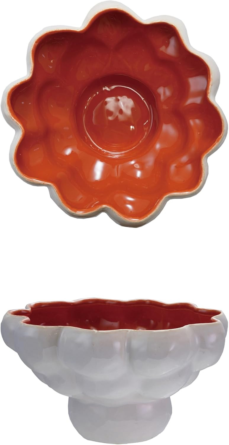 Bloomingville Decorative Stoneware Footed Bowl, Cream and Terra-cotta Color | Amazon (US)