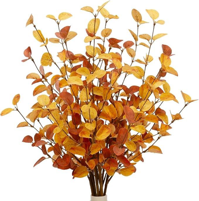 6 Pcs 27" Fall Eucalyptus Leaves Stems Faux Fall Floral Stems Silk Autumn Foliage Branches for Ho... | Amazon (US)