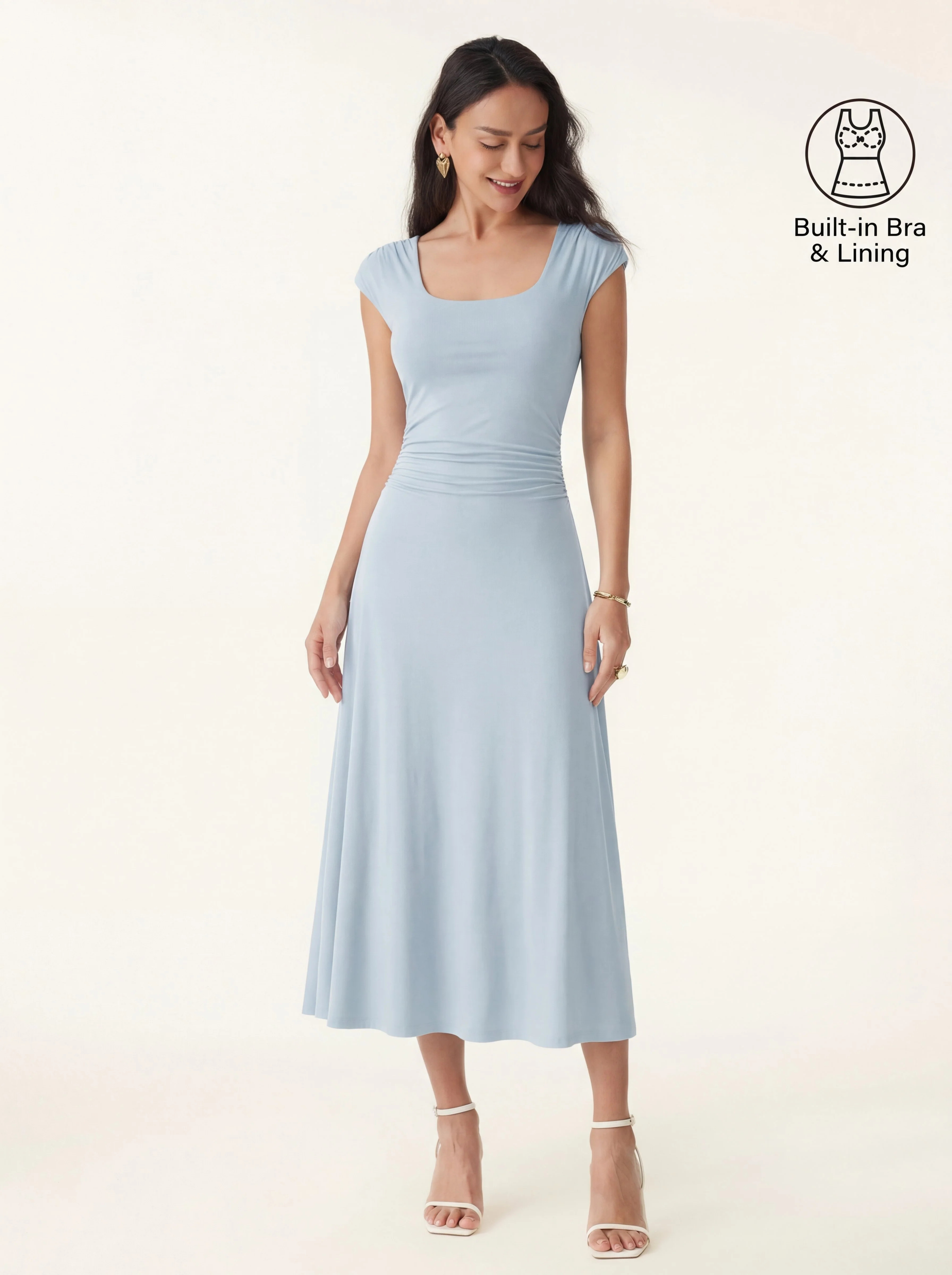 SkinKiss Cooling Square Neck Ruched Midi Bra Dress - Sky Glass / XL | OGLmove