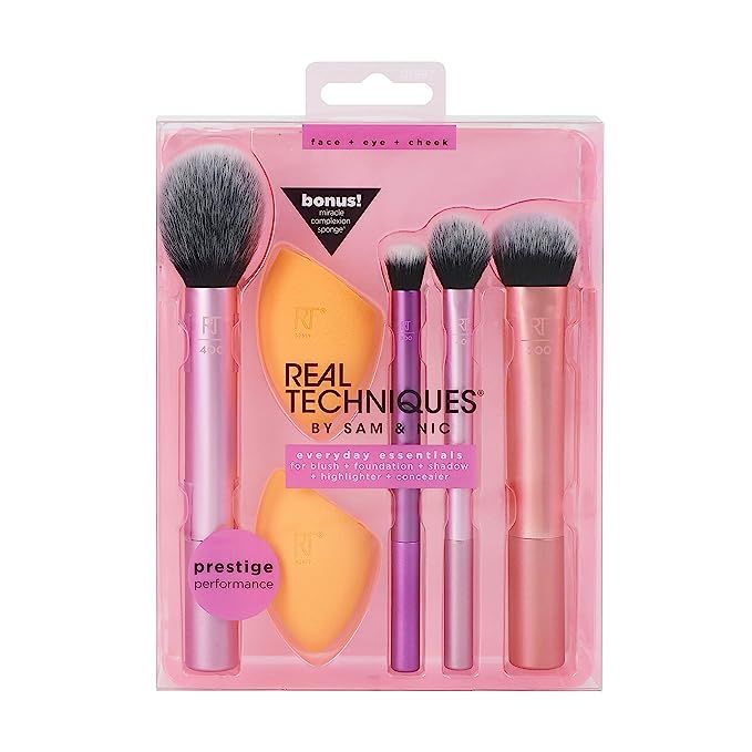 Real Techniques Makeup Brush Set with 2 Sponge Blenders for Eyeshadow, Foundation, Blush, and Con... | Amazon (US)