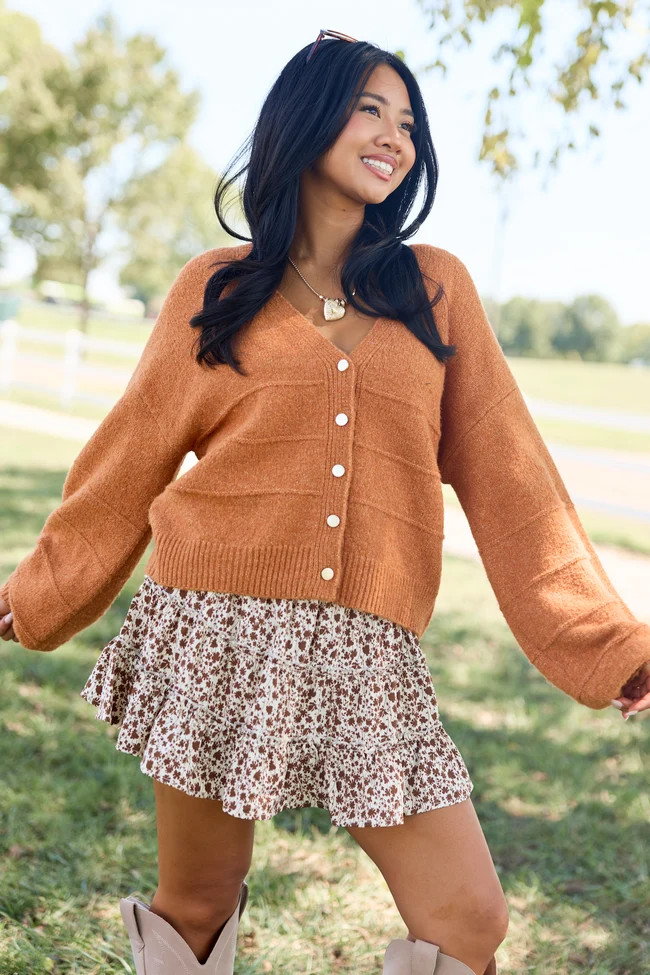 Cinnamon Season V-Neck Cardigan | Pink Lily