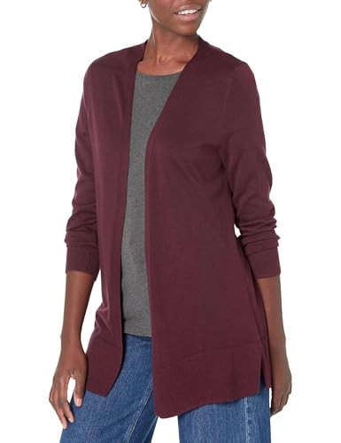 Amazon Essentials Women's Lightweight Long Sleeve Open-Front Cardigan Sweater (Available in Plus Size), Burgundy, X-Large | Amazon (US)