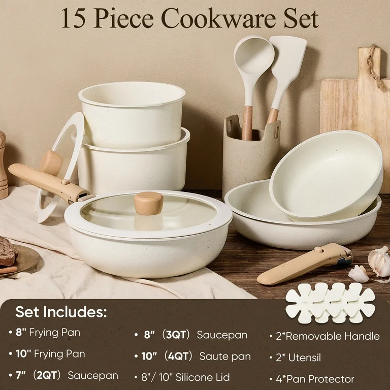 Carote 15 Pcs Nonstick Cookware Sets, Granite Non Stick Pots and Pans with Removable Handles, Ove... | Walmart (US)