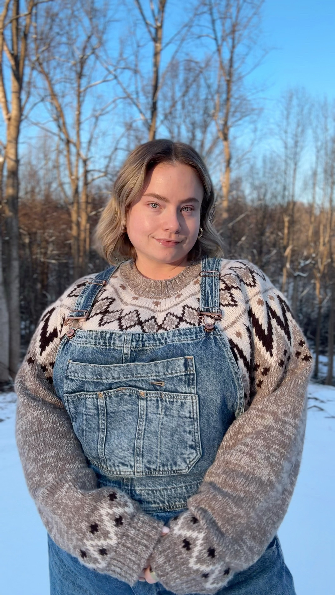 Plus size overall outfit featuring the perfect denim wash from Gap! Fair isle sweater is from American Eagle and u am wearing an XXL in both! 

#LTKootd #LTKPlusSize #LTKdayinmylife