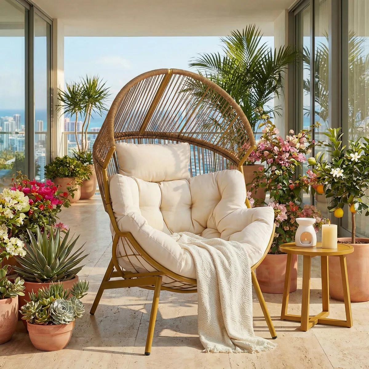 Outdoor & Indoor Wicker Egg Chair With Thick Cushion | Wayfair North America