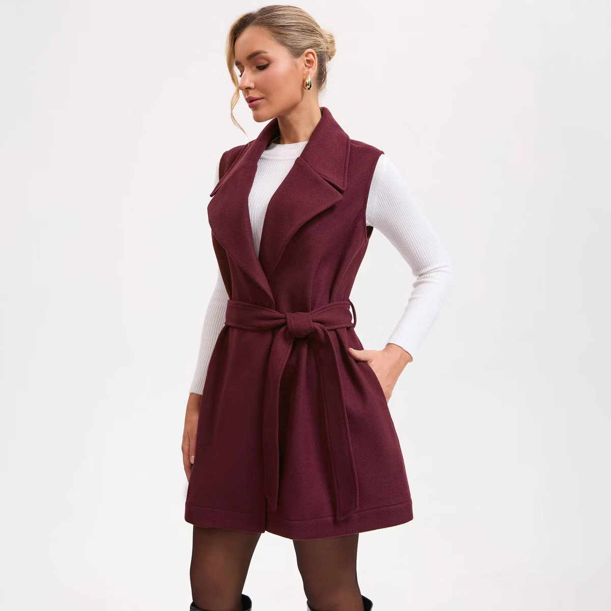 Women's Long Belted Trench Vest - A New Day™ Wine Red | Target