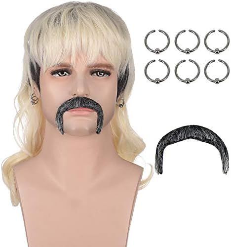 AMZCOS Tiger King Joe Exotic Costume Halloween Sets | Dark Roots Blonde Wavy Wigs with 6 Earrings |  | Amazon (US)