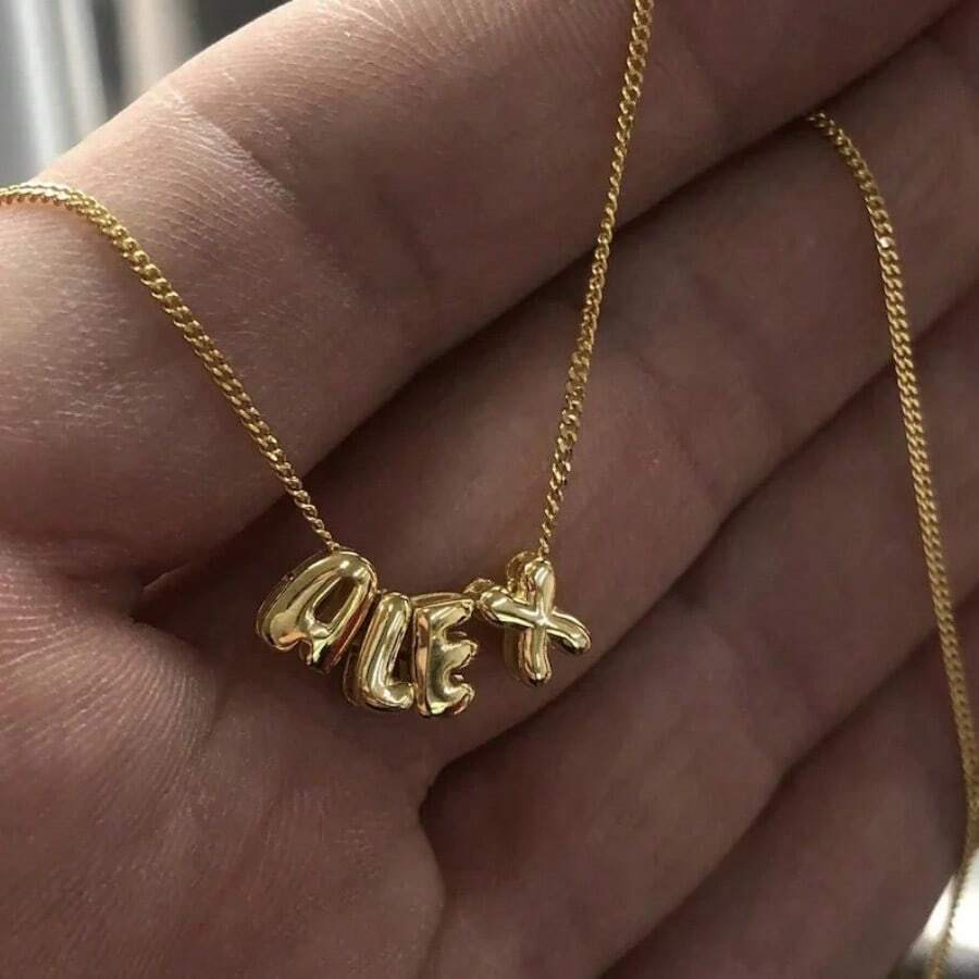 New Mini Bubble Balloon Initial Letter Pendant Necklace Gold Plated Personalized Chunky Alphabet ... | SHEIN