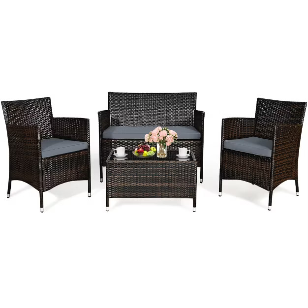 Costway 4PCS Rattan Patio Furniture Set Cushioned Sofa Chair Coffee Table Red\Brown\Turquoise | Target